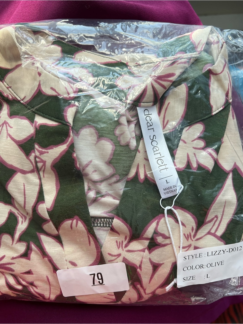 Dear Scarlett Olive Green Floral Tunic with Blush Print L (new in package) - Picture 3 of 3